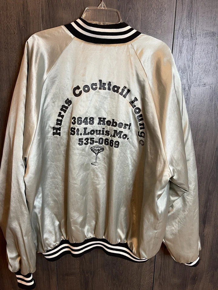 Chaqueta de satén vintage Hurn Cocktail Lounge St Louis MO adulto XL negra West Ark Foto 4 de 4