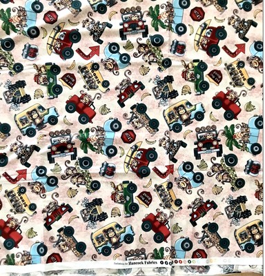 Hancock Fabrics Hit the Road Monkeys Jeeps Bus Travel 22  x 72 