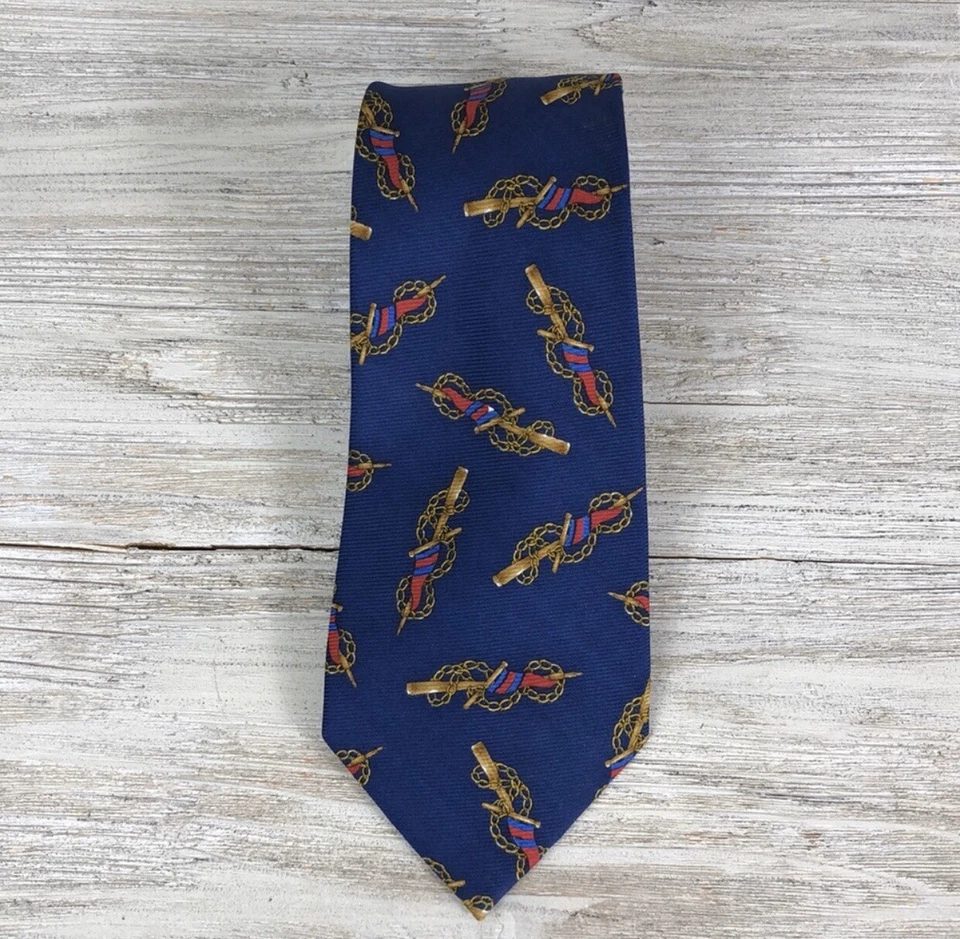 Chanel Paris Gold Bracelet Red Flag Blue Silk Tie ~ Made in Italy ~ 3.75” - Image 2 of 4