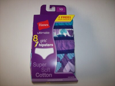 Hanes Underwear Underpants 8 Girls' Hipsters Size 10 Cotton Tagless New ...