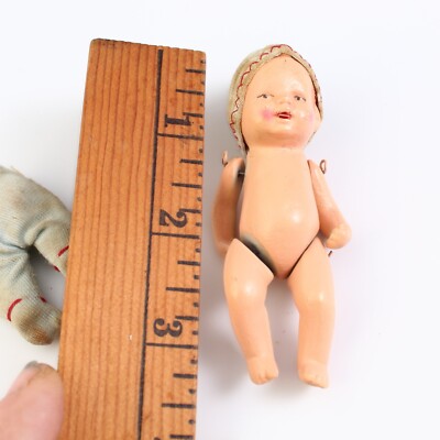 Bisque Composition Baby Doll Antique German Jointed Open Mouth  3''