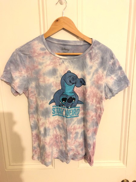 Disney Lilo & Stitch Womens Size Small Stay Weird TShirt Pink Tie Dye Tee