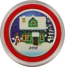 2016 Winter Cottage Snowman APMEX (Colorized) 1 oz 999 Fine Silver Round