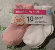 Wonder Nation Infant Turn Cuff Lightweight Socks Multi colors 10 Pair 0-6M New