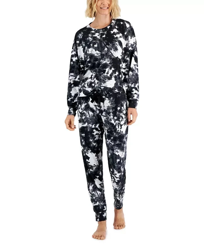 JENNI Women s Long Sleeve Jogger Pajama Set S White Dynamic Tiedye