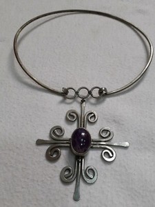 Collier Ras De Cou Vintage Croix - Métal Et Verre émaillé, Style Bohème Années 70