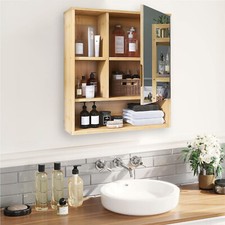 Wall Mount Medicine Cabinet Bamboo Bathroom Storage Shelf Organizer Mirror Door