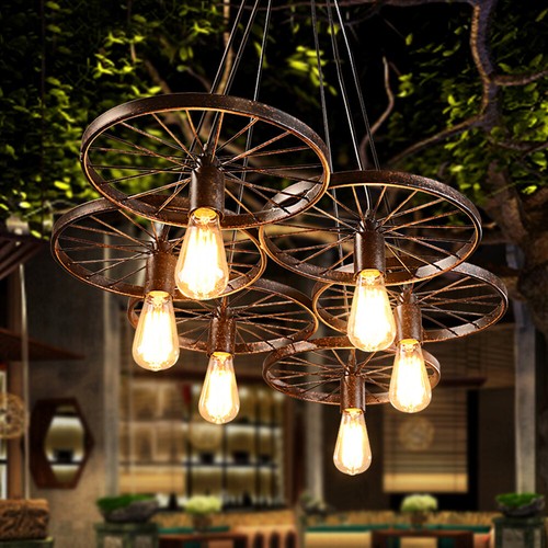Hanging Wagon Wheel Western Light 