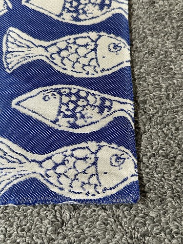Duralee Fabric Sample 8.5” x 8.25” DW16043 Blue White Fish Surf Ocean Fishing - Picture 4 of 19
