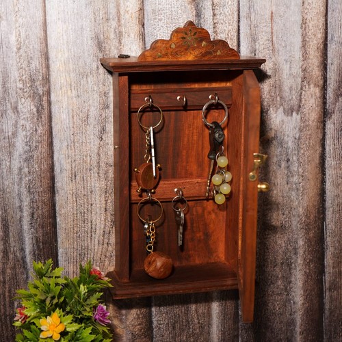Hand Carved Sheesham Wood Block Key Hanger (2 pegs) main image 1
