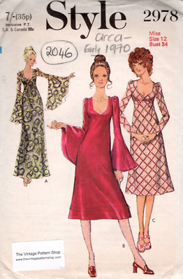 1970 Vintage Schnittmuster Büste 34 Zoll Kleid (2046) Stil 2978