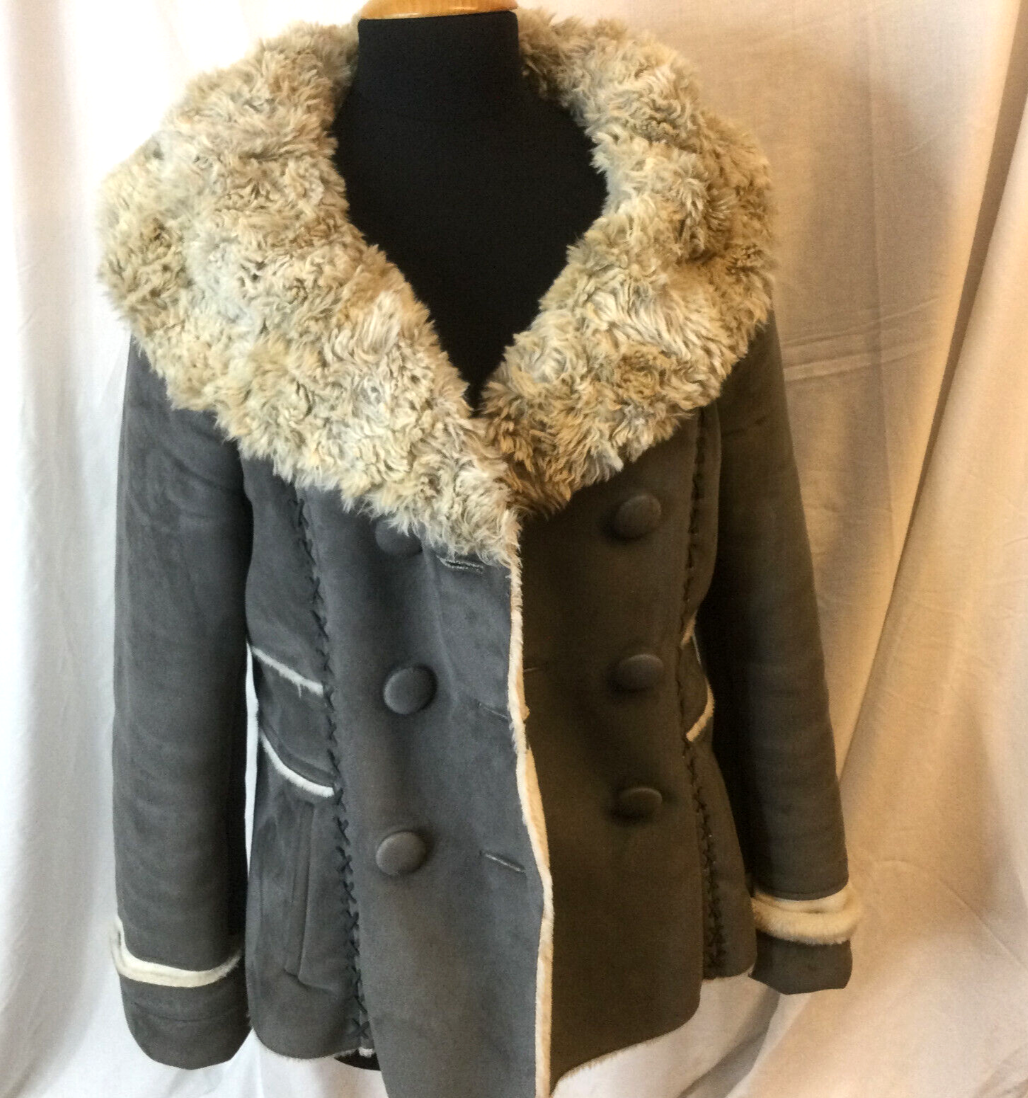 Sonoma Giubbotto Donna Invernale Corto aderente Grigio Ecopelle Sued Doppia Fila Bottoni M