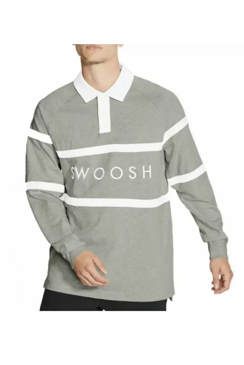 Toneelschrijver Verzwakken bellen Mens Nike Swoosh Long Sleeve Rugby Polo Shirt Gray- Size Medium New with  Tags | eBay