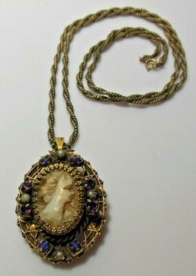 Vintage Medana Xtensa Cameo Watch Pendant Necklace/Brooch Very