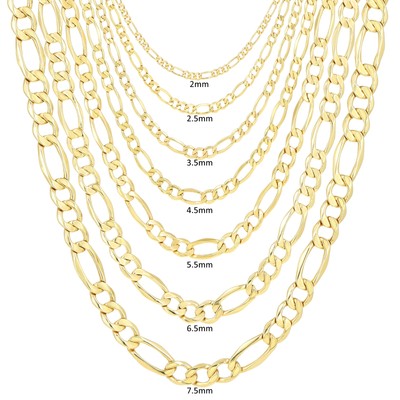 14K Yellow Gold 2mm- 7.5mm Figaro Chain Italian Link Necklace Men Women 16''- 30''