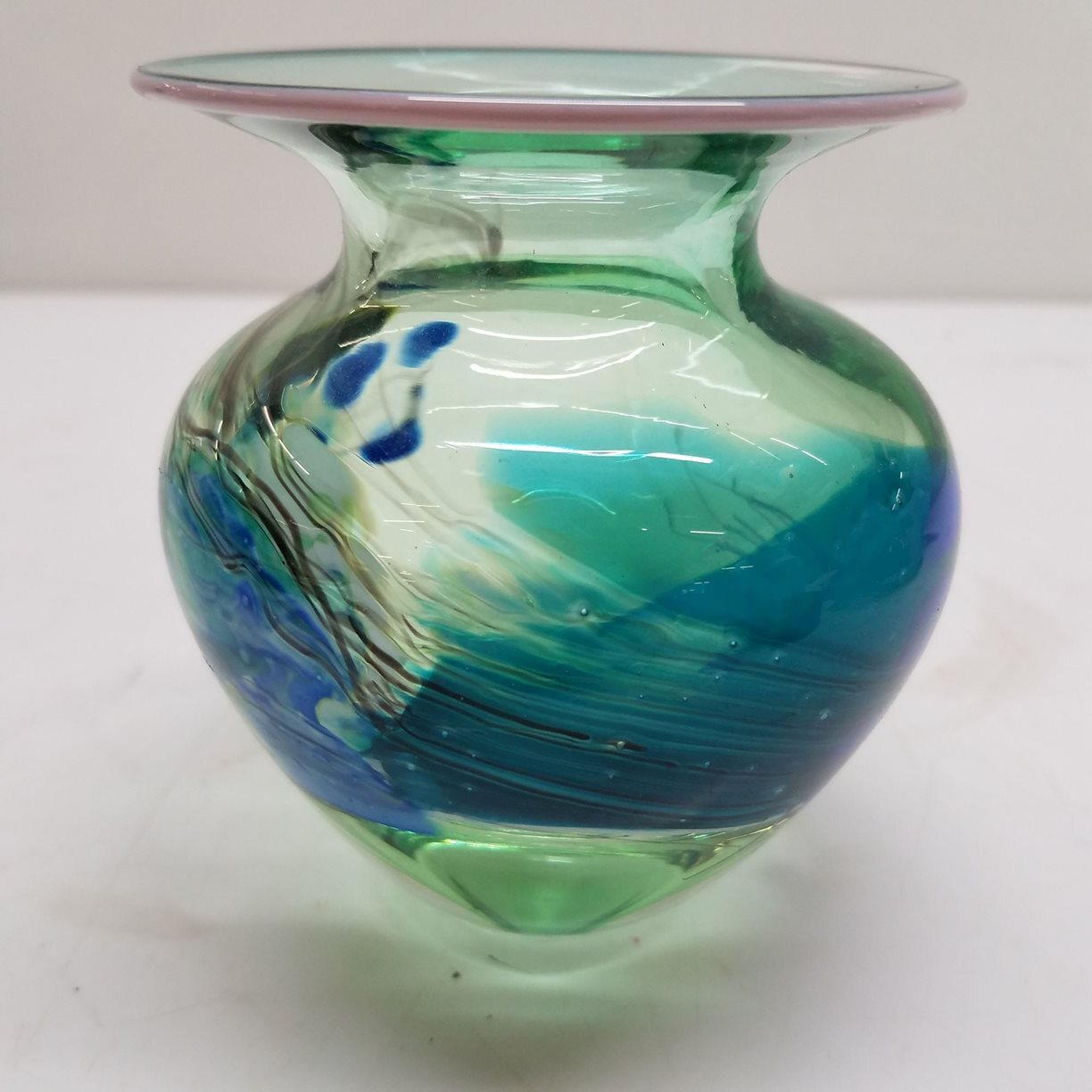 Green Signed and Numbered Art Glass Vase eBay