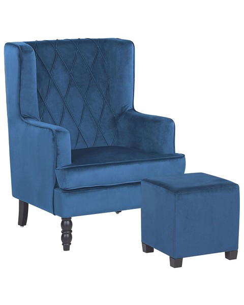 Moderner Sessel Mit FußHocker Polsterbezug Aus Samtstoff Blau Sandset-image