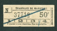 VINTAGE TRAMWAYS DE MARSEILLE FRENCH TRAM TICKET