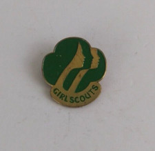 Vintage 1980 Girl Scouts Green & Gold Tone Lapel Hat Pin Made In USA