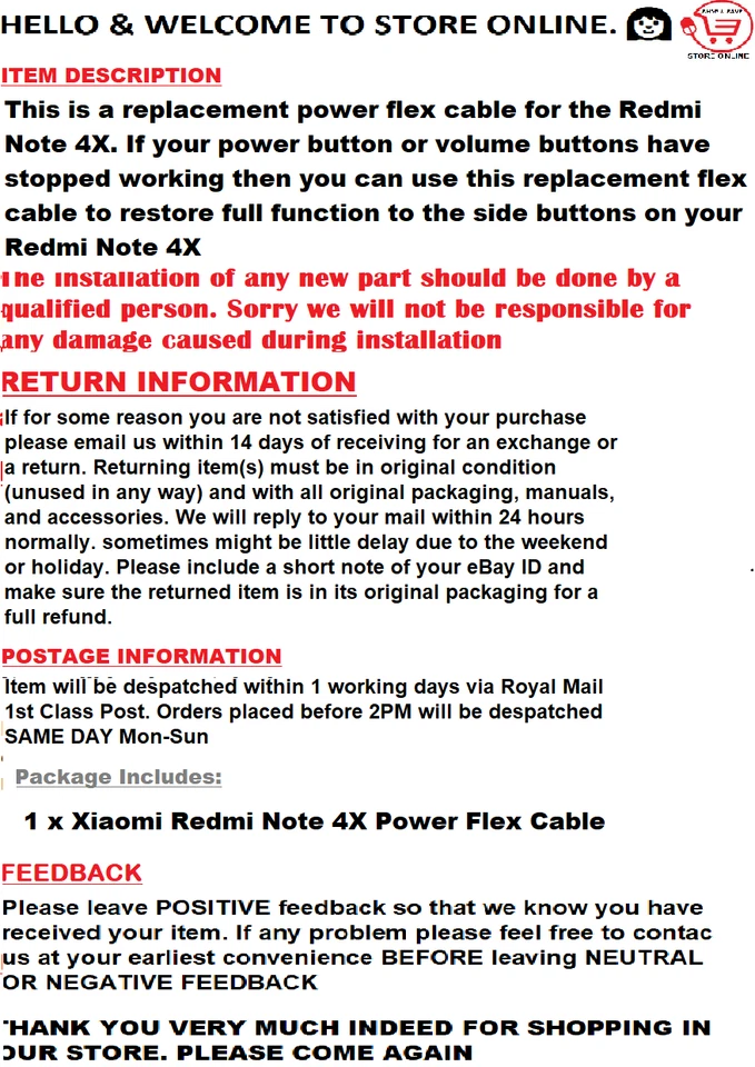 For Xiaomi Redmi Note 4X Power Flex Cable Volume Buttons Side Button Replacement - Image 2 of 2