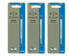 2X Parker Quink Flow Ball Point Pen BP Refill Refills Fine Nib Blue Ink