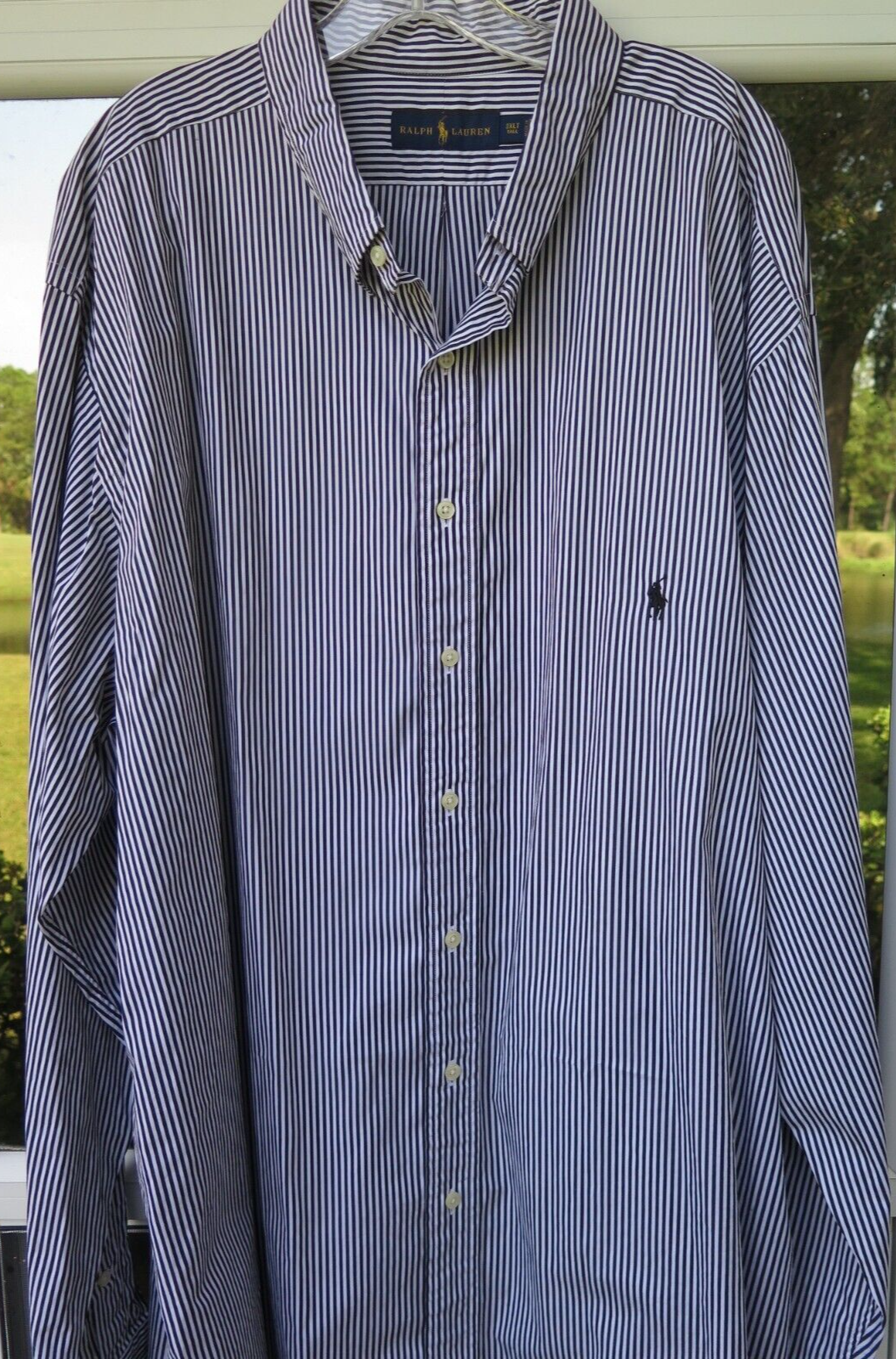 Polo Ralph Lauren nera bianca a righe pony camicia casual 3XLT XXXLT grande uomo alta