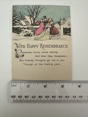 Vintage Victorian Christmas Card - Couple Walking Outside In Snow Houses