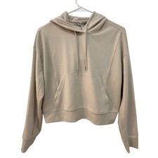 Athleta Women XS Beige Tencel Modal Relaxed Cropped Pullover Hoodie Sweatshirt