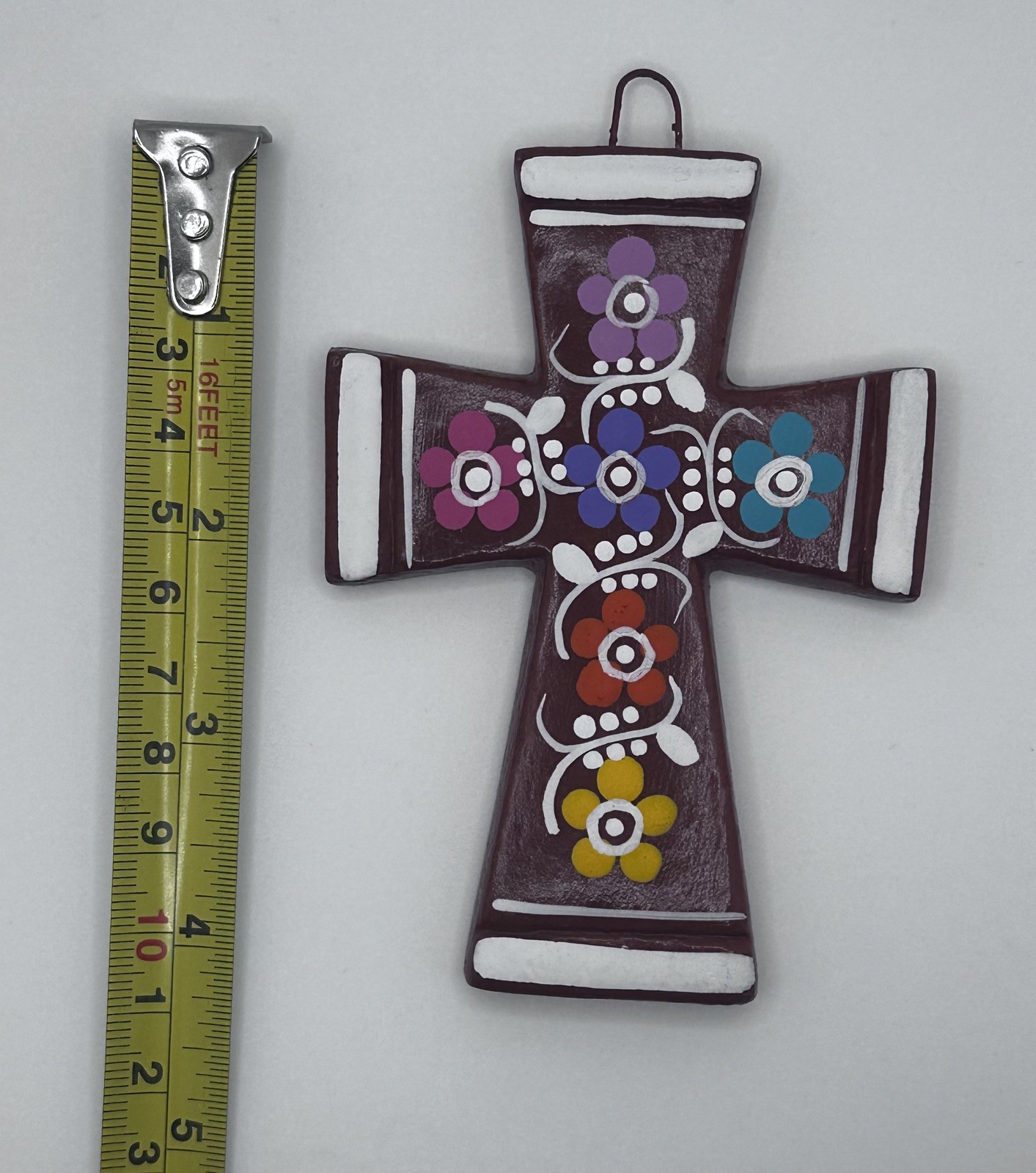 A7 Crosses Cross Amigos Pottery  4" Mexican Handmade painted Folk MX spirit trin