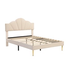 Fabric Upholstered Platform Bed 4ft6 Double Bed Frame with Headboard in Velvet
