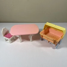 Playskool Dollhouse Kitchen Dining Room Table Chair And Double Stroller