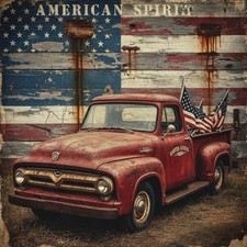 5D Diamond Painting Kits, Vintage American Flag Red Truck Full Drill Diamond Art