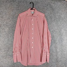 Ede & Ravenscroft Shirt Mens Size 15.5" Red Gingham Check Double Cuff 39cm
