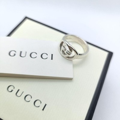 Gucci Interlocking G Ring 925 Sterling Silver Size 16.5 Designer