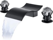 Widespread Bathroom Sink Faucet with Crystal Knob 3 Hole Waterfall Vanity Faucet