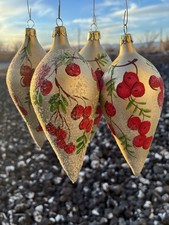 Box of 4 Vintage Christmas by Krebs Ornaments Red Berries Glitter 2003 with Flaw