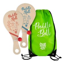 PICK A TOY Wooden Paddle Ball with String Set Medium, With Green Carry Bag
