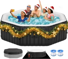 MOPHOTO 6 Person Inflatable Hot Tub Octagonal W Heater Pump/Filter/Spa Cover