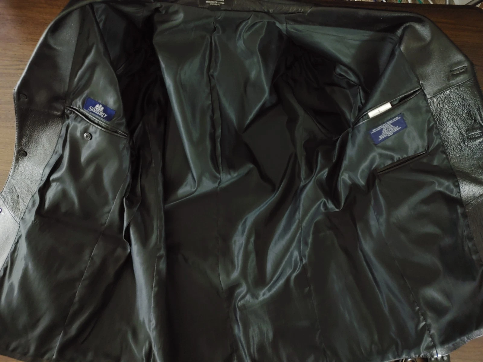 Stafford Leather Blazer Men's Large Black Genuine 3-Button Sport Coat Jacket 44R - product detail image 14