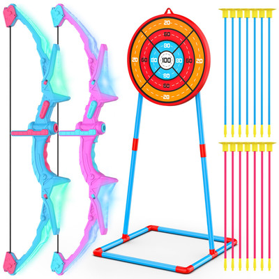 2 Pack Bow and Arrow Set for Kids, Light Up Archery Set with 14 Suction Cup A...