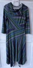 Multicolor Stripe Fit & Flare Sweater Dress Cowl Neck Hacci Knit Handkerchief 6