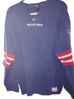 Vintage Y2K Men's XL Bugle Boy Sweatshirt Blue And Red Long Sleeved
