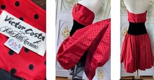VTG 80s VICTOR COSTA FOR SAKS USA RED BLACK POLKA DOT PROM DRESS SLVLESS EUC 10