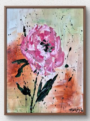 Original Botanical 11x14 Hand Painted Acrylic Canvas Wall Art Expressionist A077