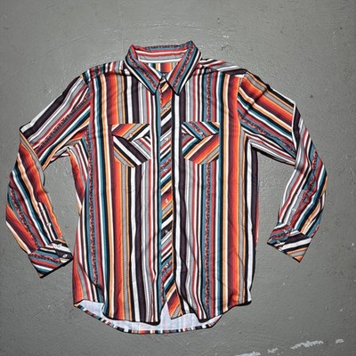 Rock & Roll Denim Western Shirt Men XL Aztec Southwest Striped Long Sleeve New
