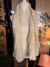 Handmade Cream Crochet Scarf Ruffled Knit Winter Wrap