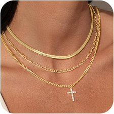 Cross Necklace for Women,14K Goldsterling Silver Plated Layered Cross Pendant Ne