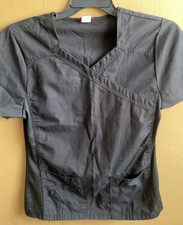DENICE BLACK SCRUBS SHIRT SHORT SLEEVE SMALL 2 POCKETS