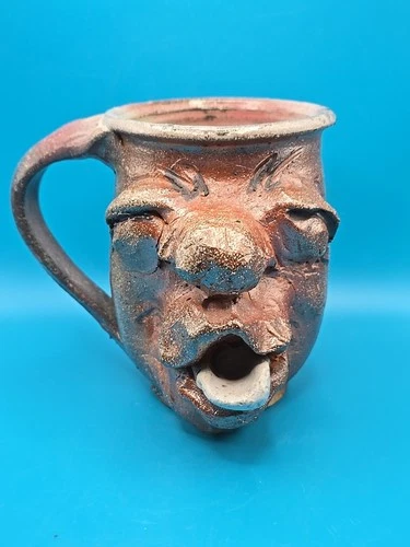 Folk Art 3D Ugly Face Mug Pottery Hand Crafted Unique Signed Vintage Coffee Cup