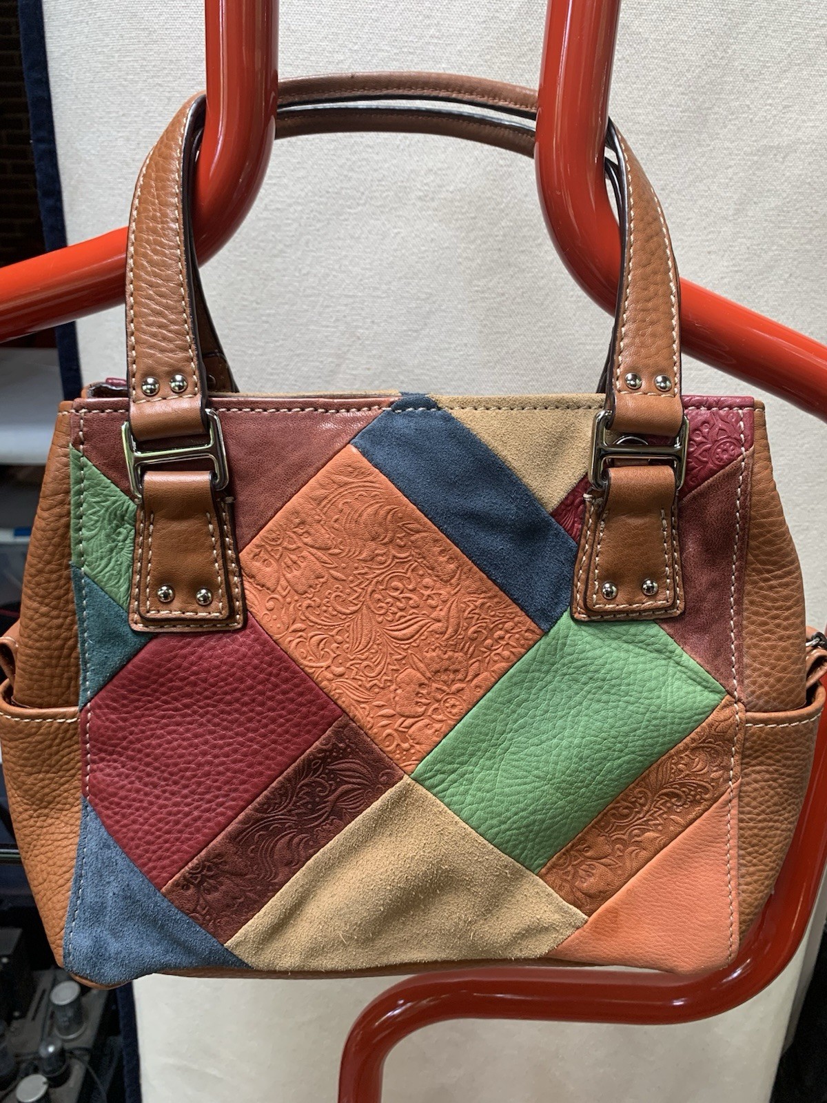 Fossil Patchwork Leather & Suede Convertible Hobo… - image 16